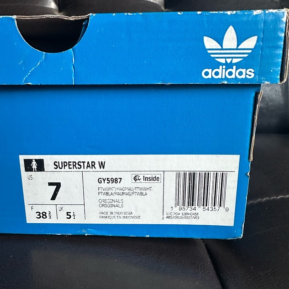 Adidas Superstar Women’s White Blush Pink Stripes Casual Sneakers - Picture 2 of 7